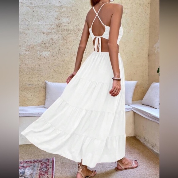 Boho crisscross tie open back cutout maxi dress - Picture 2 of 7